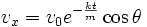 v_x = v_0 e^{-\frac{kt}{m}}\cos \theta